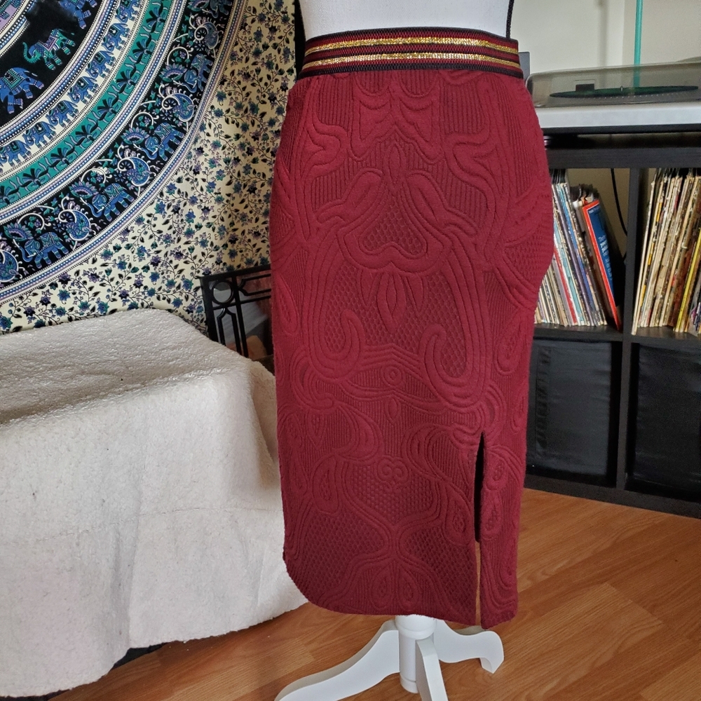 Anthropologie Maeve Wine Pencil Skirt w/ Slit